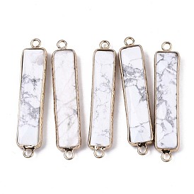 Natural Gemstone Links Connectors, with Edge Light Gold Plated Brass Findings, Rectangle