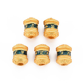 Rack Plating Alloy Enamel Beads, Cadmium Free & Nickel Free & Lead Free, Matte Gold Color, Column with Word Om Mani Padme Hum, for Buddhist