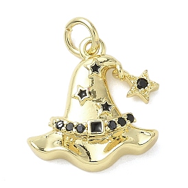 Подвески из латуни с микропаве из черных кубических цирконий, эмалевые, с целью перехода в кольце, шляпа ведьмы талисманы