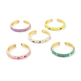 Brazalete colorido con circonitas cúbicas, anillo abierto plano eanmel de latón chapado en oro real 18k para mujer, sin plomo y cadmio