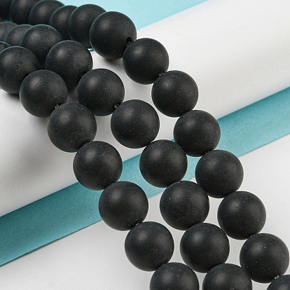Dyed Natural Black Agate Beads Strands, Frosted, Round
