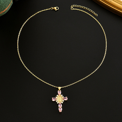 Элегантные латунные ожерелья с подвеской в виде креста Девы Марии из горного хрусталя для женщин