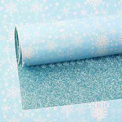 Christmas Double-Faced Imitation Leather Fabric Sheets, Glitter Powder, for DIY Crafts, Snowflake Pattern