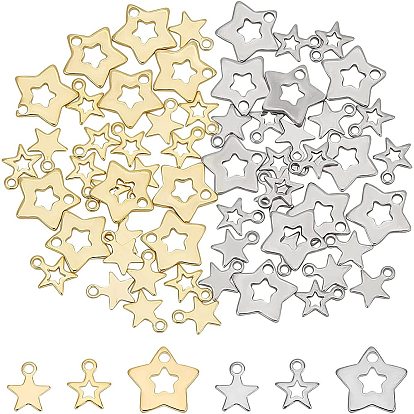 60 piezas 3 estilo 2 colores 304 dijes de acero inoxidable, estrella