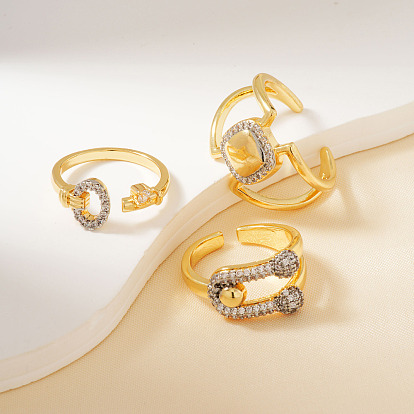 Элегантные геометрические латунные кольца-манжеты с микропаве из кубического циркония для женщин, золотые