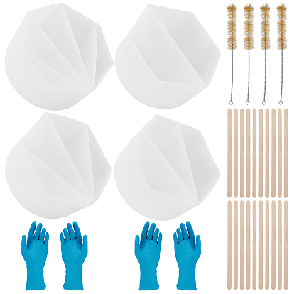 4шт. многоразовый разъемный стакан для заливки краски, с 4шт одноразовыми защитными перчатками из ПВХ, 20 деревянные палочки для перемешивания, 4шт кисть из свиной шерсти