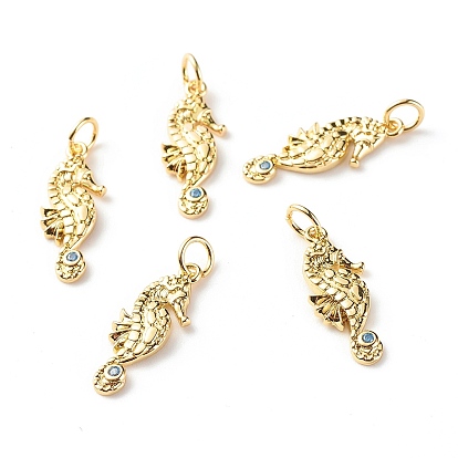 Латунные подвески из голубого циркония с микропаве, без кадмия и без свинца, морской конек