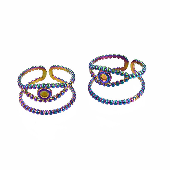 304 Stainless Steel Open Pad Ring Settings, Evil Eye with Flat Round