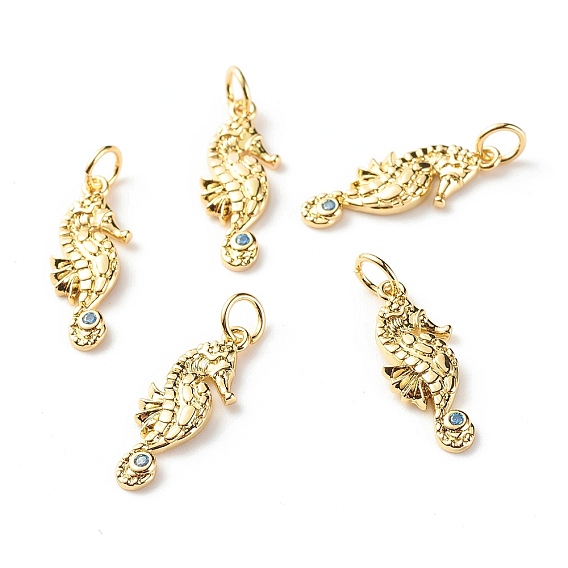 Латунные подвески из голубого циркония с микропаве, без кадмия и без свинца, морской конек