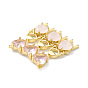 Rack Plating Brass Pendant, with Pink Glass, Lead Free & Cadmium Free, Triple Girl Charms