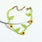 Bohemian Handmade Beaded Flower Necklace and Bracelet Set with Lock Collarbone Chain