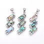 Natural Shell Big Pendants, with Platinum Tone Brass Findings and Rhinestone, Wave