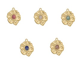 304 Подвески из нержавеющей стали и бусин из натуральных драгоценных камней, цветочный шарм, ионное покрытие (ip), реальный 18 k позолоченный