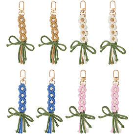 8pcs 4 couleurs décorations pendentifs en coton, fermoirs alliage pivotantes, bowknot, or et de lumière