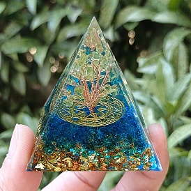 Orgonite Pyramid Resin Energy Generators, Reiki Lampwork & Natural Peridot Chips Tree of Life for Home Office Desk Decoration