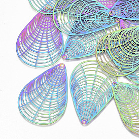 Ion Plating(IP) 201 Stainless Steel Filigree Pendants, Etched Metal Embellishments, Teardrop