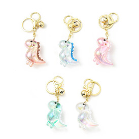 Acrylic Dinosaur Pendant Keychain, with Light Gold Tone Alloy Findings and Sonance Brass Bell, Cadmium Free & Lead Free