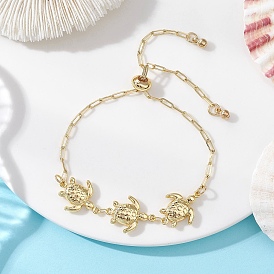 Браслеты-слайдеры из нержавеющей стали с изображением черепахи, браслеты-цепочки из латуни для скрепок для женщин