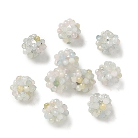 Natural Morganite Woven Beads, Cluster Beads, Faceted, Round