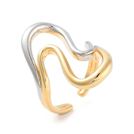 Brass Wave Open Cuff Ring for Women, Real 18K Gold Plated & Platinum