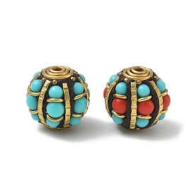Brass & Resin & Polymer Clay Beads, Round, Golden