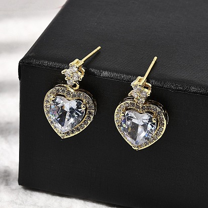 Серьги-гвоздики в форме сердца из латуни с прозрачным кубическим цирконием, без кадмия и без свинца, долговечный, стойки покрытие