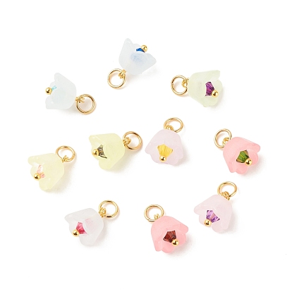 Transparent Acrylic Charms, with Golden Tone Brass Findings, Flower