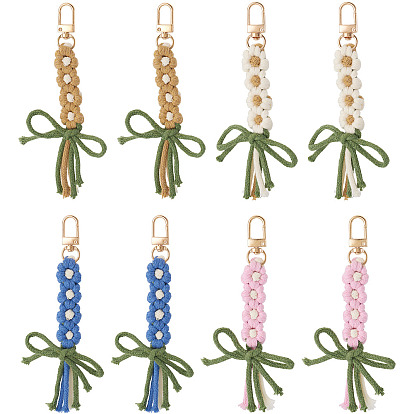 8pcs 4 couleurs décorations pendentifs en coton, fermoirs alliage pivotantes, bowknot, or et de lumière