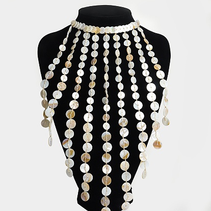 Плетеные из натуральных ракушек дисковые ожерелья-нагрудники с кисточками для женщин, платина