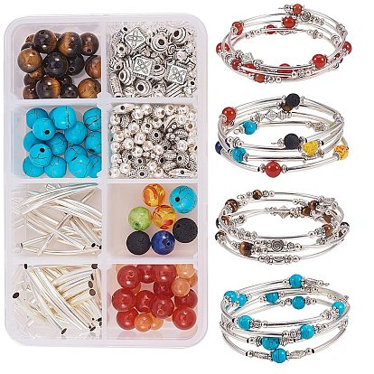 Hacer diy pulsera, cuentas naturales / sintéticas, cuentas de latón / aleación y cable de memoria
