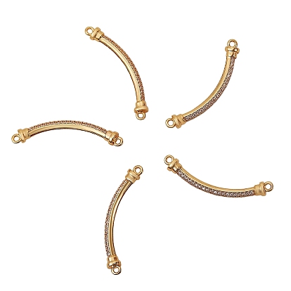 5Pcs Brass Micro Pave Clear Cubic Zirconia Link Connectors, Long-Lasting Plated, Rectangle