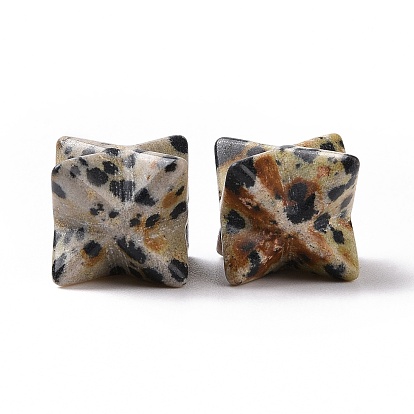 Natural Dalmatian Jasper Beads, No Hole, Carved, Merkaba Star