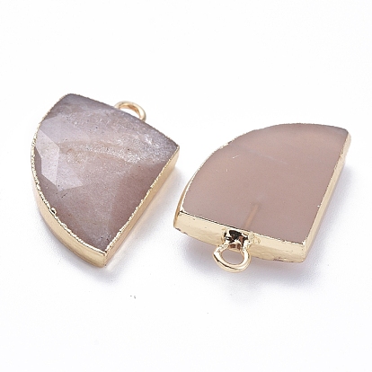 Natural Gemstone Pendants, with Brass Loop, Edge Golden Plated, Knife Shape