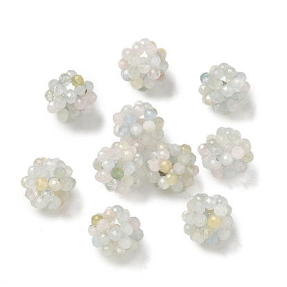 Natural Morganite Woven Beads, Cluster Beads, Faceted, Round