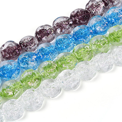 Бусы лэмпворк ручной работы, плоско-круглые с розой , с блеском порошок