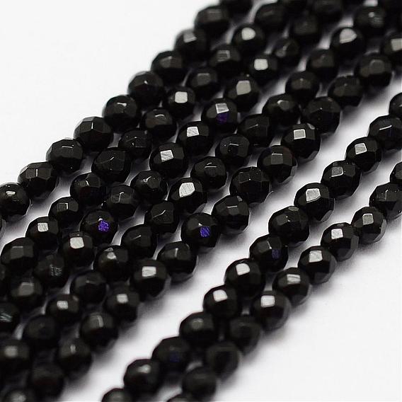 Natural Black Onyx Beads Strands, Faceted, Round