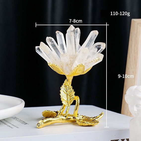 Raw Natural Gemstone Display Decorations, Flower Metal Base Statues for Home Office Decorations