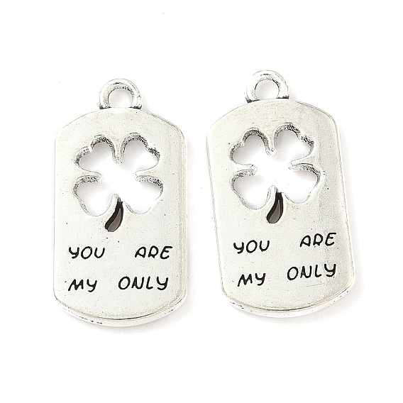 Сплавочные подвески тибетского стиля, прямоугольник с клевером и словом, без кадмия и без свинца