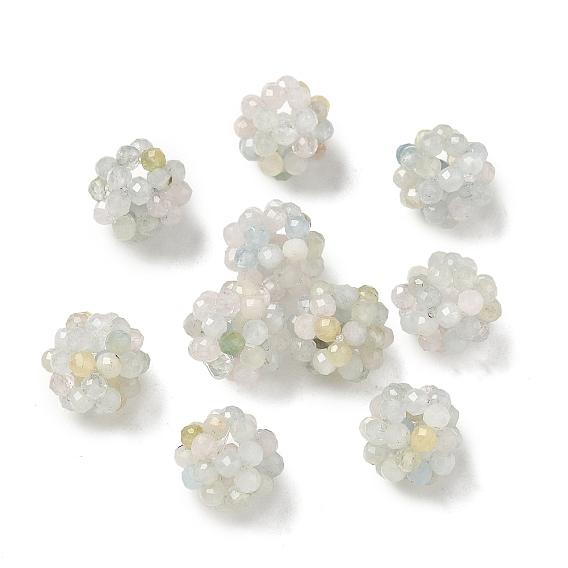 Natural Morganite Woven Beads, Cluster Beads, Faceted, Round