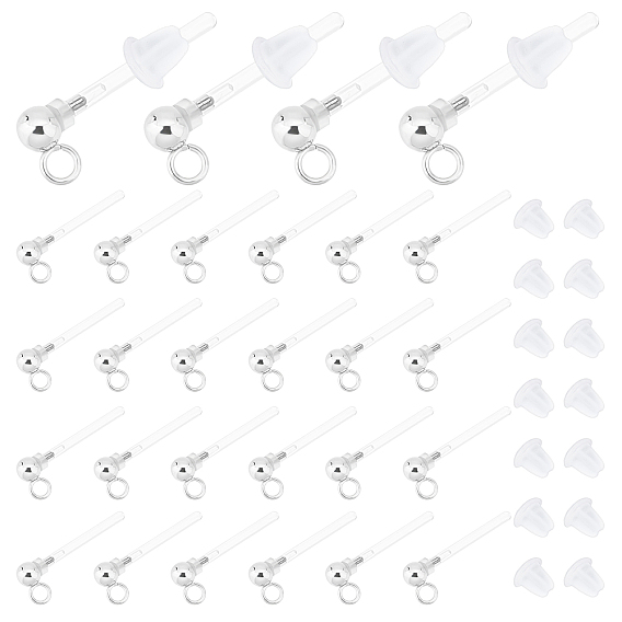 50шт. прозрачные безболезненные, предотвращающие аллергию, серьги-гвоздики из смолы с фурнитурой из нержавеющей стали, серьги-гвоздики с мячом, с 60 пластиковыми ушными гайками