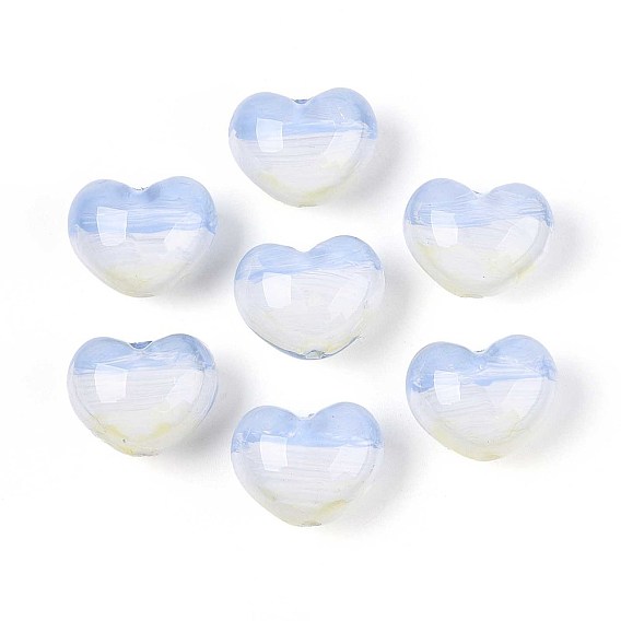 Прозрачные акриловые бусины ручной работы, сердце, с золотой порошок блеск