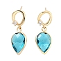 Brass Micro Pave Cubic Zirconia Stud Earrings, Glass Teardrop Drop Earrings