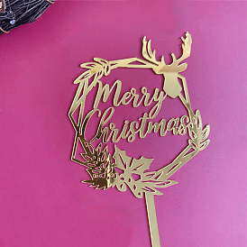 Christmas Acrylic Cake Toppers, Cake Decoration Supplies, Reindeer with Word Merry Christmas
