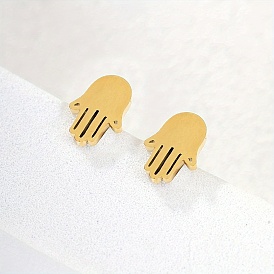 Fashionable Casual Cute Stainless Steel Hamsa Hand Women's Stud Earrings