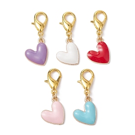 Heart Alloy Enamel Pendant Decoration, with Lobster Claw Clasps
