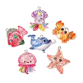 Подвески из прозрачной смолы в виде морских животных, разнообразные, с платиновой железной петлей и пайеткой