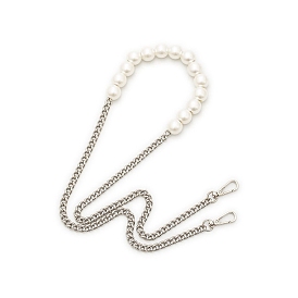 Imitation White Pearl Beaded Handbag Metal Twisted Chain Straps, with Clasps, for Handbag or Shoulder Bag Replacement