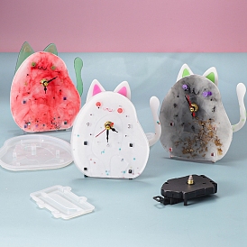 Cat Shape Alarm Clock Ornament DIY Silicone Mold, Resin Casting Molds, for UV Resin, Epoxy Resin Craft Making