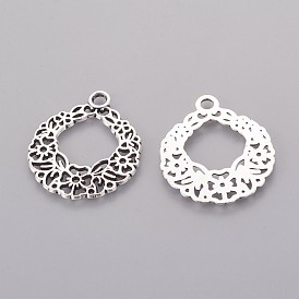 Tibetischer stil Aluminium Anhänger & Charms, Weihnachtskranz, Bleifrei und cadmium frei, 29x25x1.5 mm, Bohrung: 3 mm
