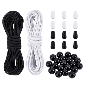 Комплекты фурнитуры из резинового эластичного шнура, пластиковых наконечников и бусин из натурального дерева